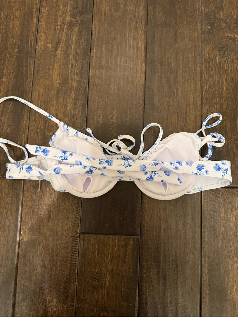 Blue Floral Tie-Back Bikini Top